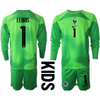 Dětský Fotbalový dres Francie Hugo Lloris #1 Brankářské MS 2022 Venkovní Dlouhý Rukáv (+ trenýrky)